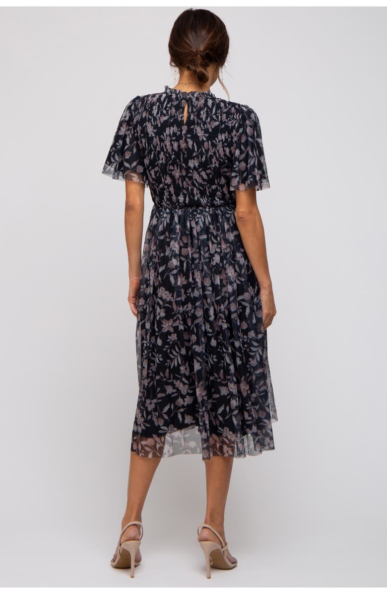 PinkBlush Floral Smocked Mesh Knit Midi Dress, Alternate, color, Black