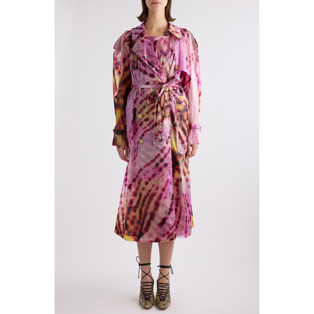 Shop Dries Van Noten Risto Nylon & Silk Trench Coat In Fuchsia