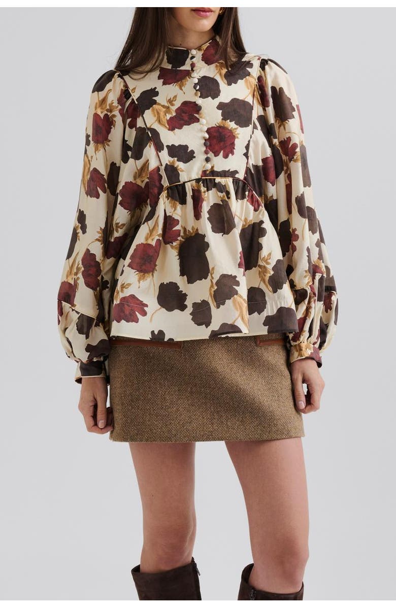 Malina Pernilla High Neck Balloon Sleeve Blouse, Alternate, color, Wine Peony