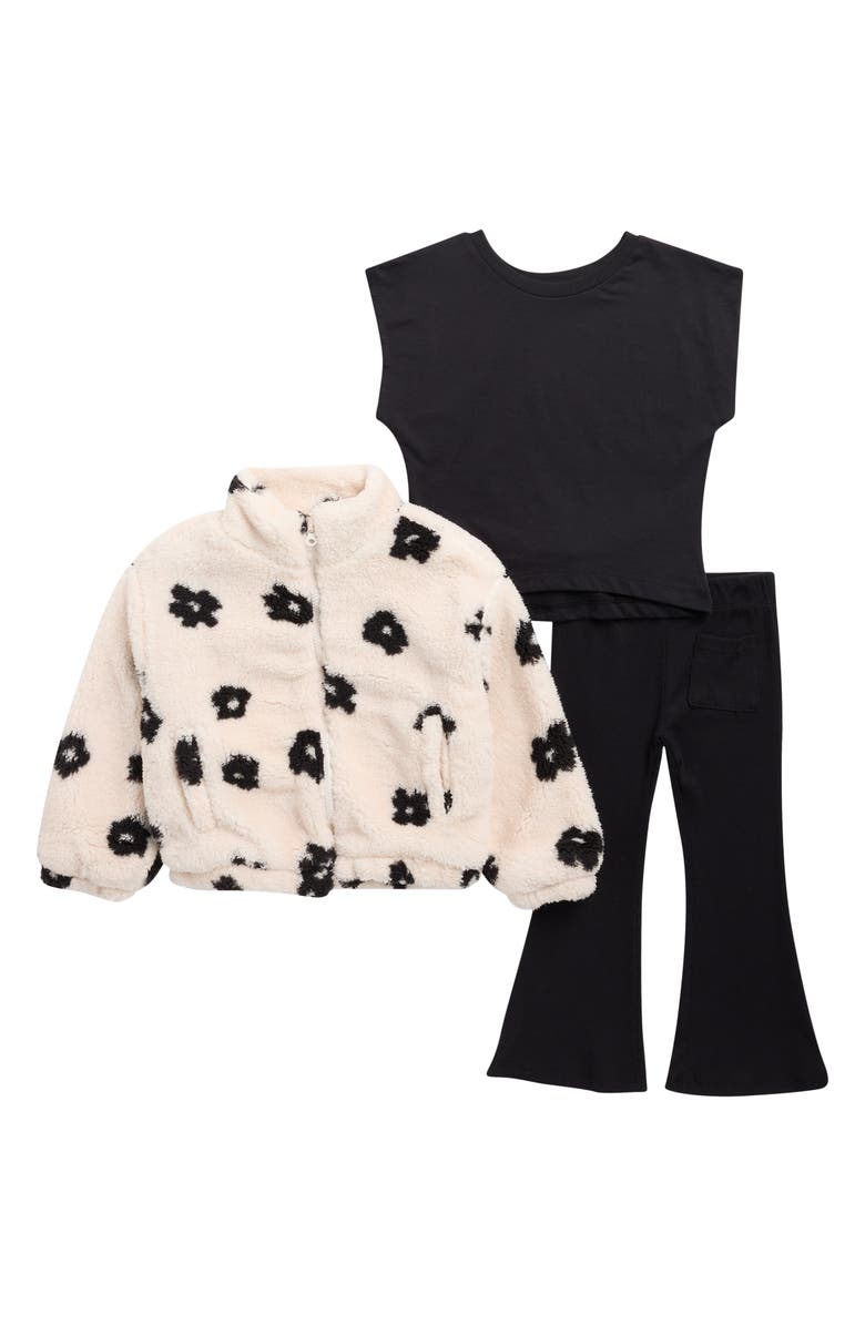 Jessica Simpson Kids' T-Shirt, Fleece Jacket & Flared Leggings Set, Main, color, Black