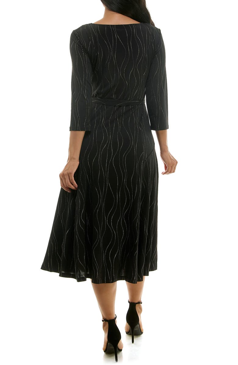Nina Leonard Sylvia Tie Waist A-Line Midi Dress, Alternate, color, Black/ Gold