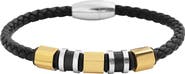 GEOFFREY BEENE Men's Stainless Steel Ornaments Leather Bracelet