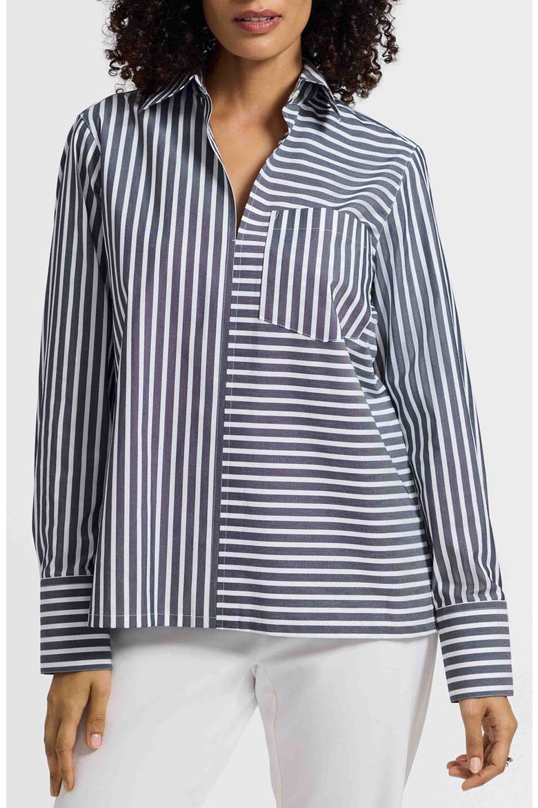 Bella Stripe Popover Top, Main, color, BLACK/ WHITE