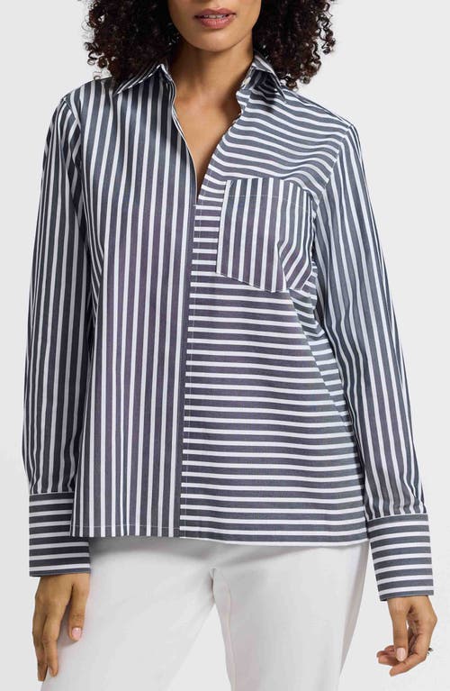 Foxcroft Bella Stripe Popover Top In Blue