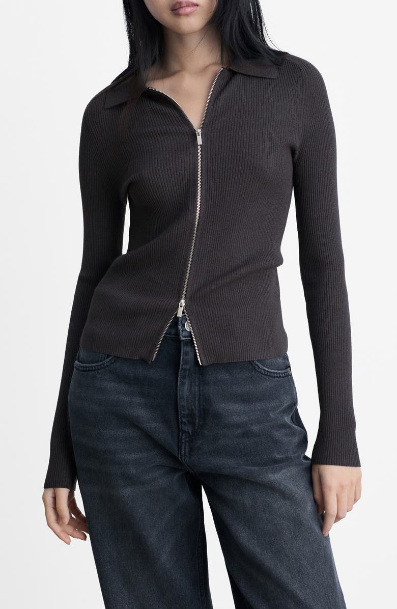 MANGO Zip Cardigan Sweater, Main, color, Dark Grey