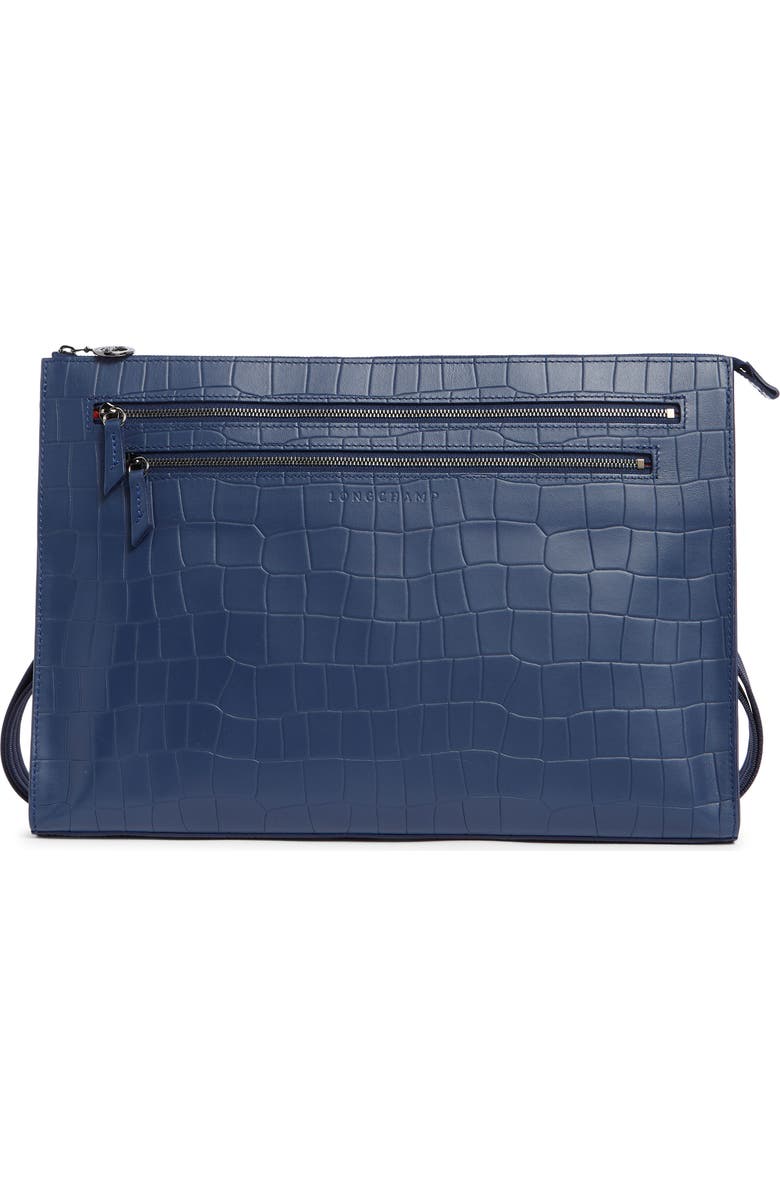 Longchamp Croc-Embossed Crossbody Bag, Main, color, Navy