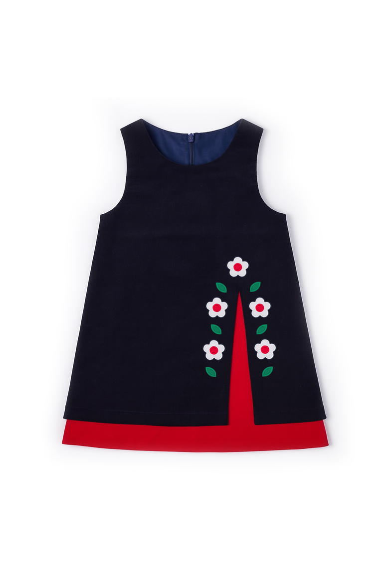 Corduroy Jumper With Flowers, Main, color, Navy, Red, Green, White