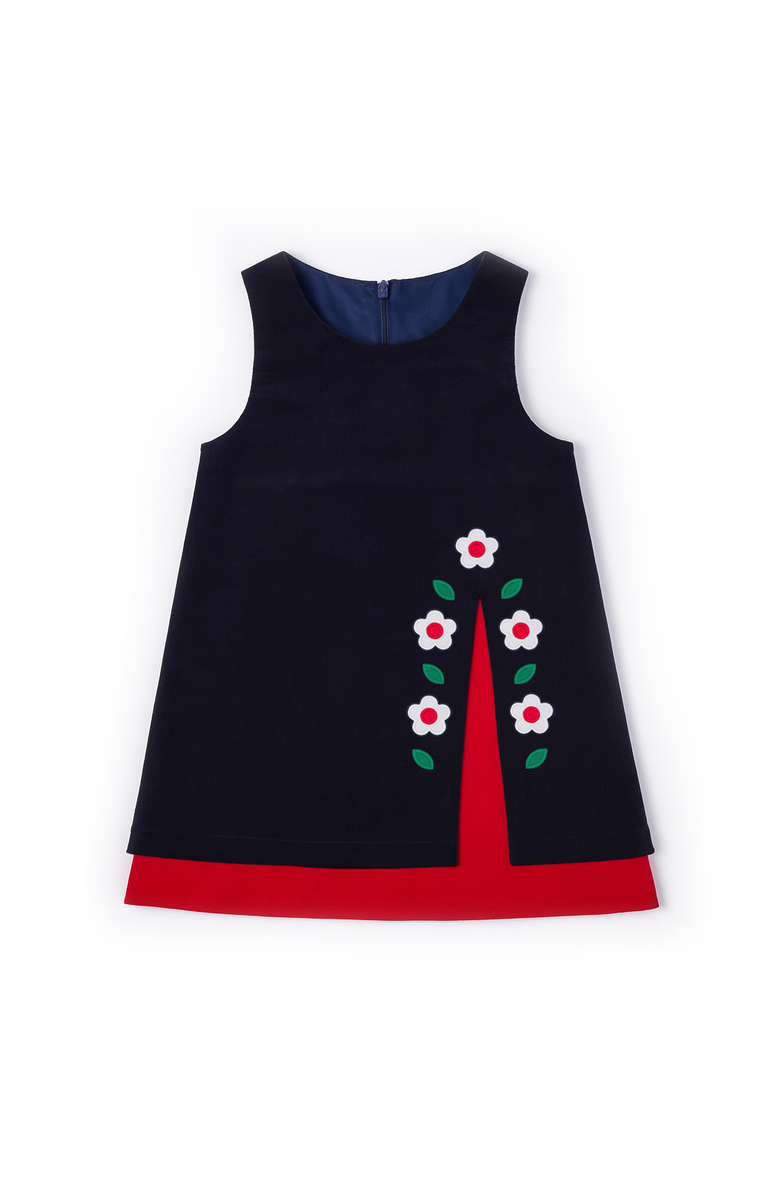 Florence Eiseman Corduroy Jumper With Flowers, Main, color, Navy, Red, Green, White