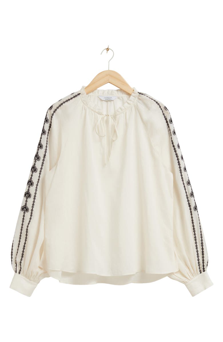 & Other Stories Embroidered Balloon Sleeve Top, Alternate, color, White