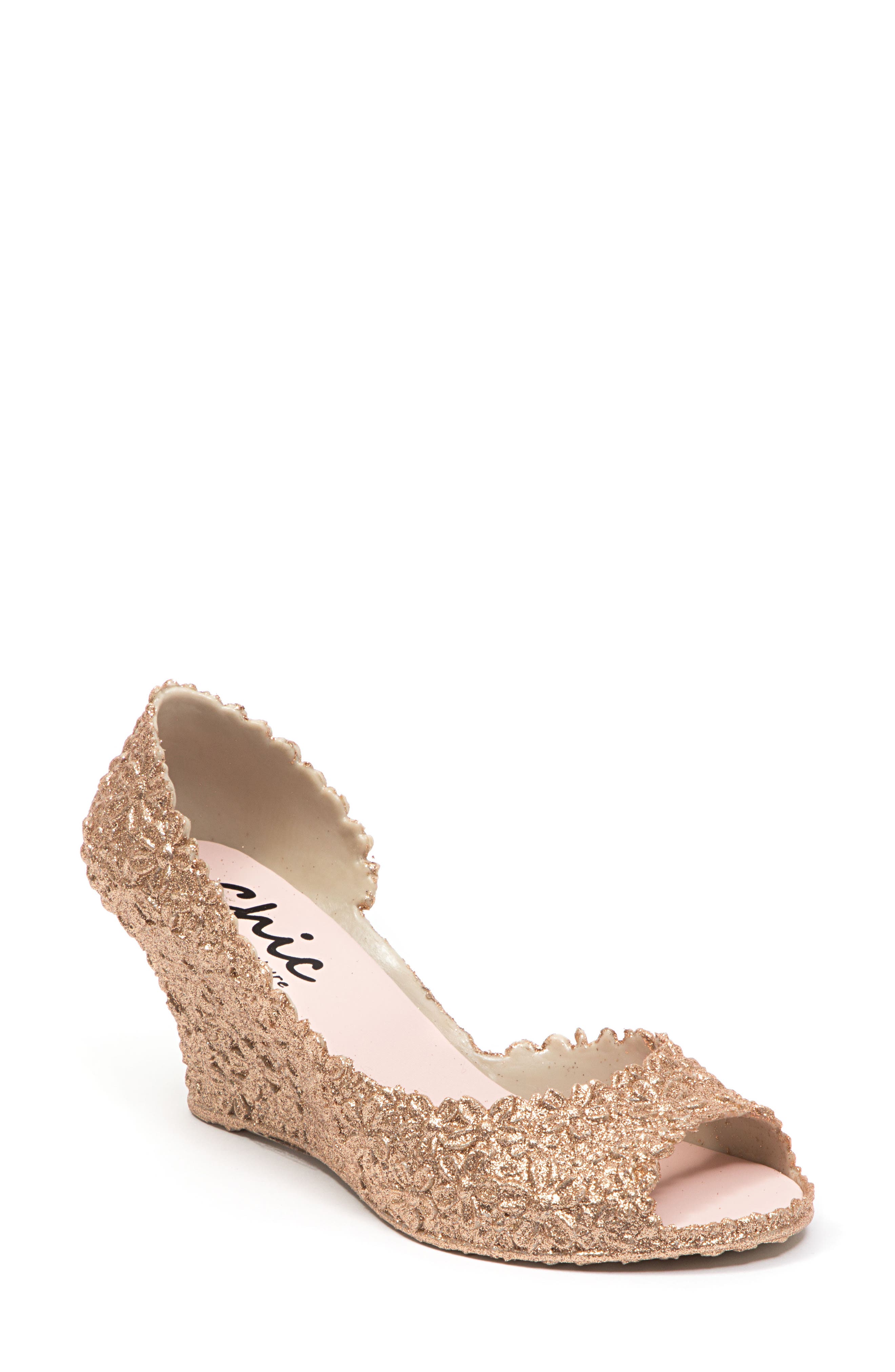 CHIC BY LADY COUTURE Peep-toe Wedge, Main, color, Gold
