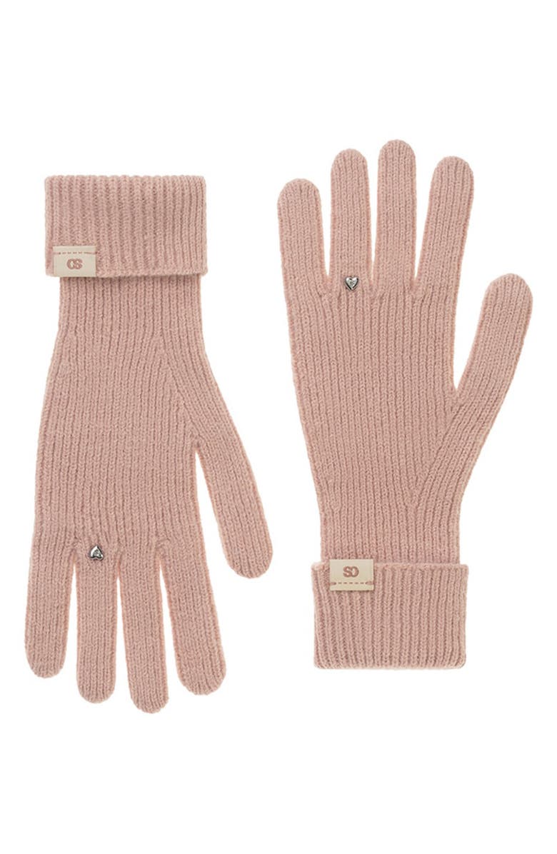 Stand Oil Heart Stud Knit Gloves, Main, color, Pink