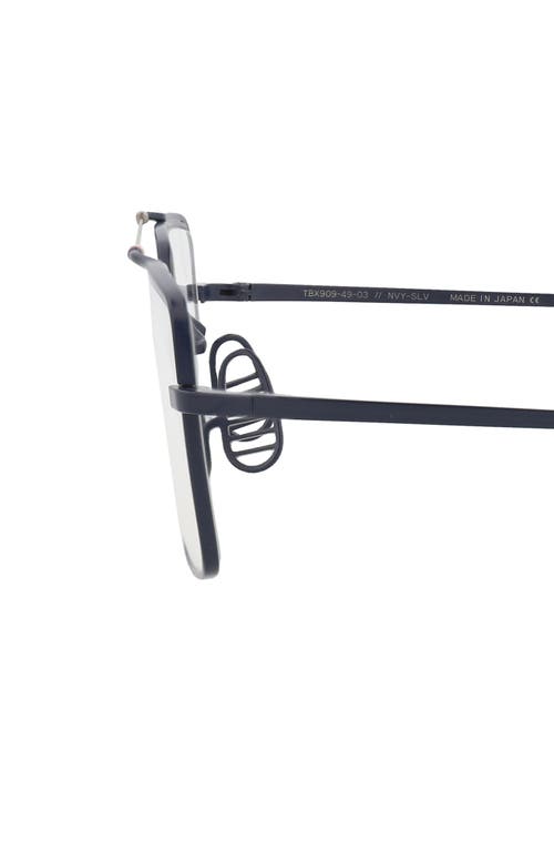 Thom Browne 49mm Rectangular Optical Frames In Matte Navy Silver