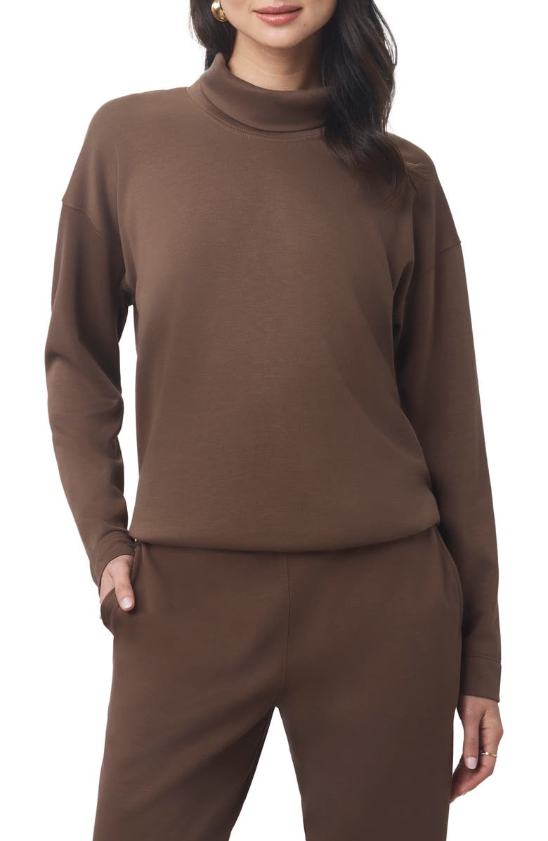 Splendid x @cellajaneblog Interlock Turtleneck Sweatshirt, Main, color, Truffle Brown