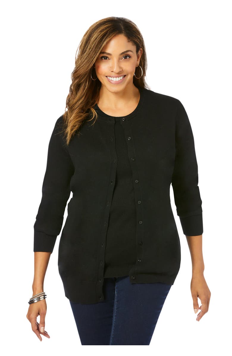 Jessica London Fine Gauge Cardigan, Main, color, Black