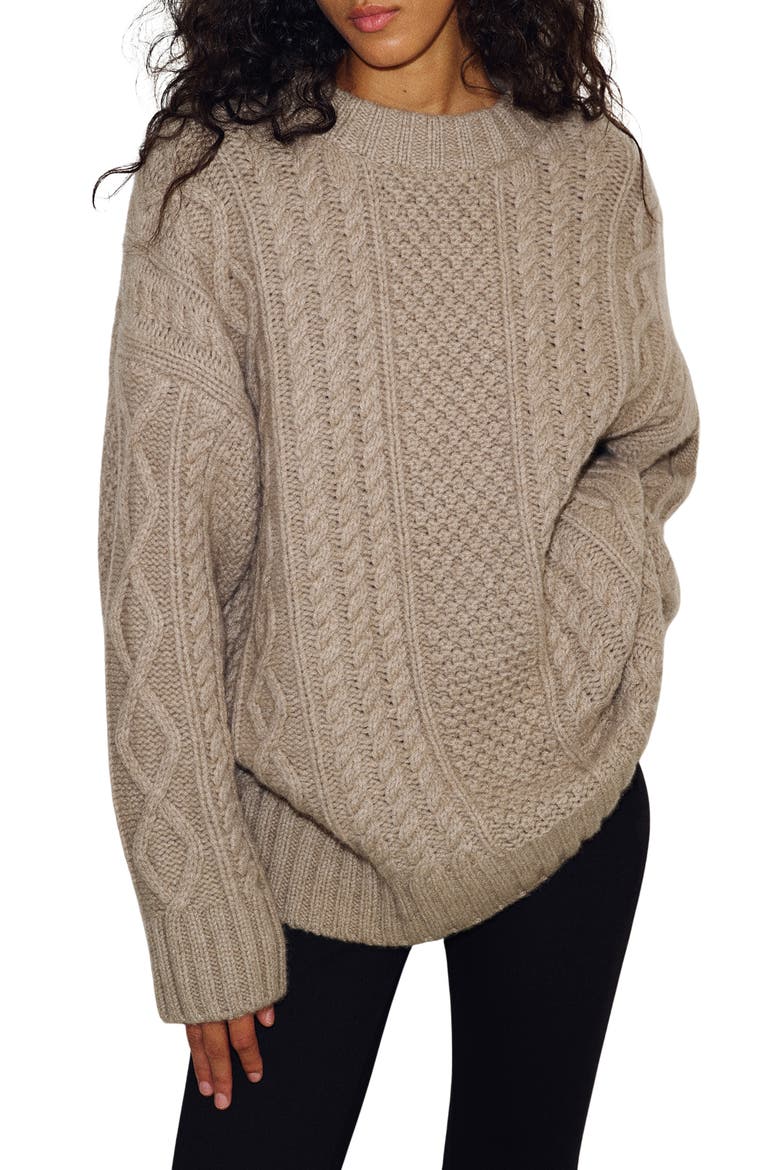 x Alexa Chung Oversized Cable Knit Sweater, Main, color, OATMEAL