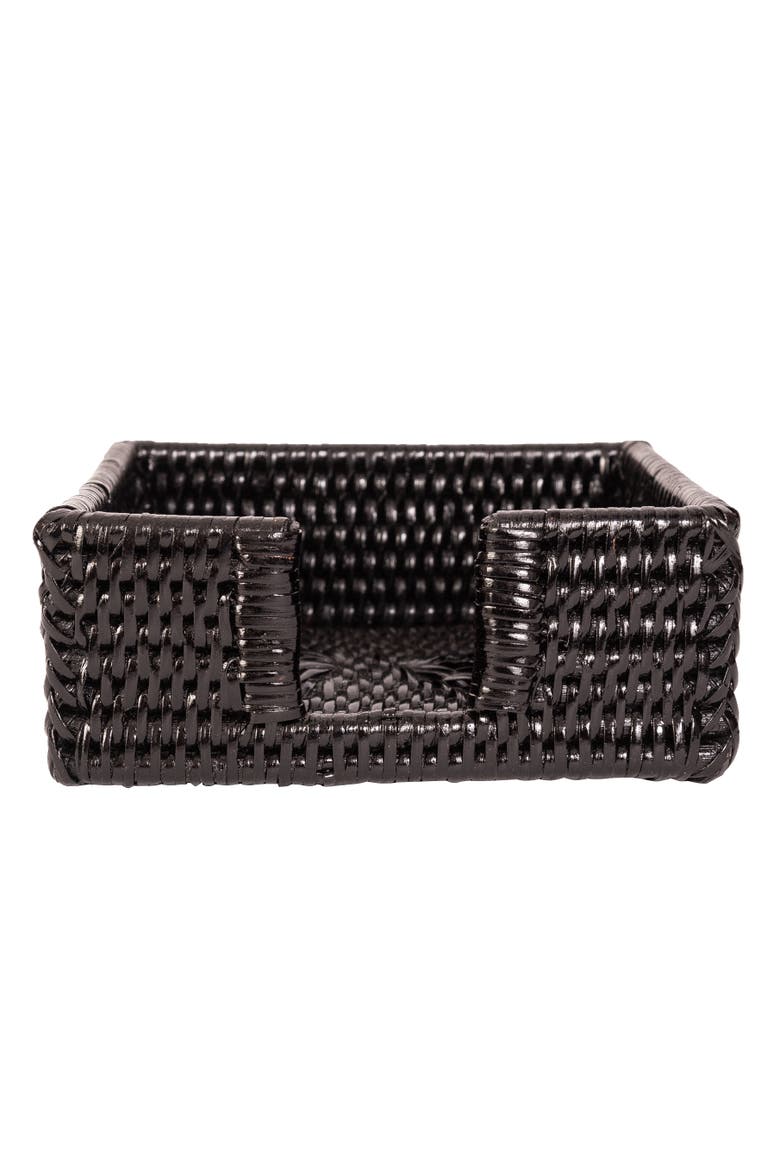 Artifacts Rattan Cocktail Napkin Holder with Cutout, Alternate, color, Tudor Black