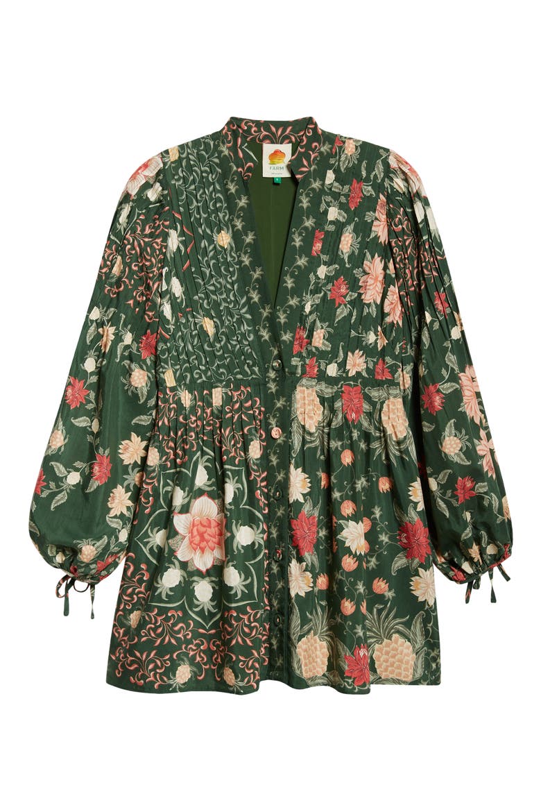 Pineapple Garden Long Sleeve Button Front Minidress, Alternate, color, PINEAPPLE GARDEN GREEN