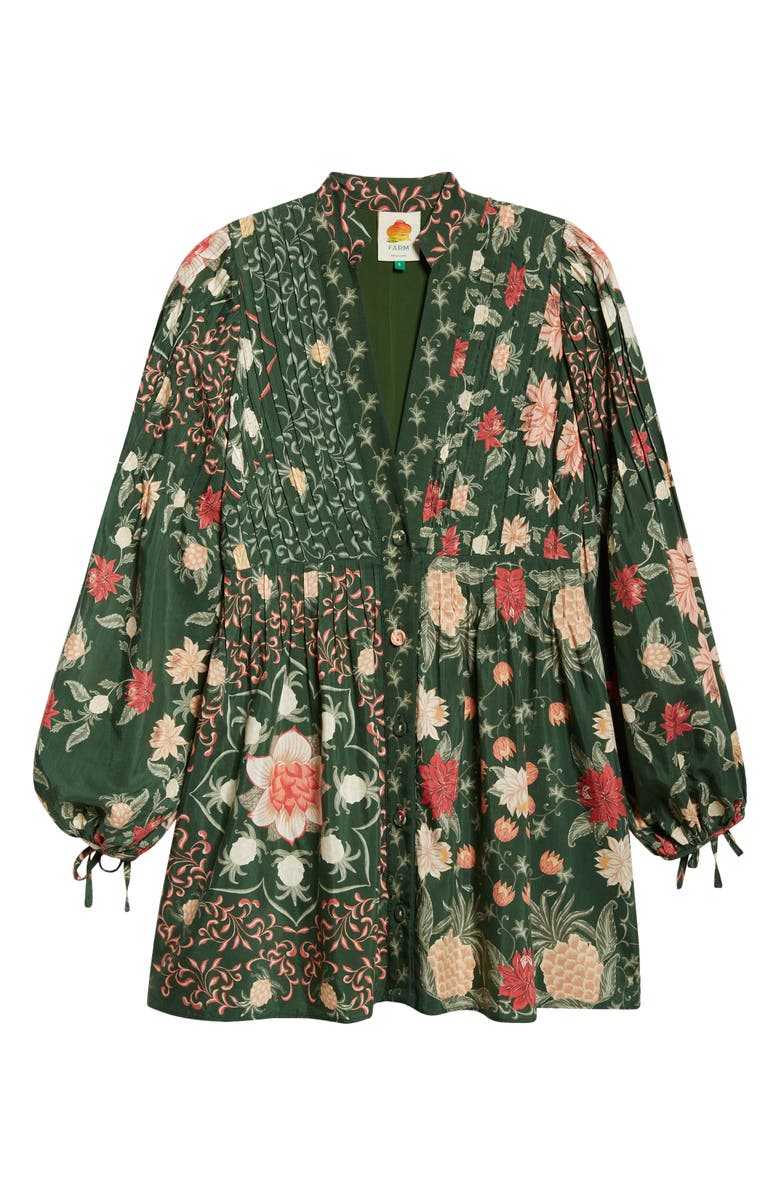 FARM Rio Pineapple Garden Long Sleeve Button Front Minidress, Alternate, color, Pineapple Garden Green