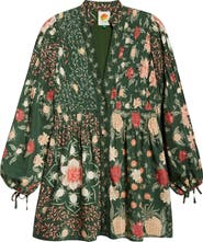 FARM Rio Pineapple Garden Long Sleeve Button Front Minidress