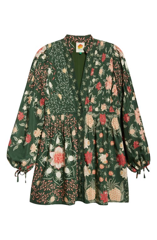 Shop Farm Rio Pineapple Garden Long Sleeve Button Front Minidress In Pineapple Garden Green