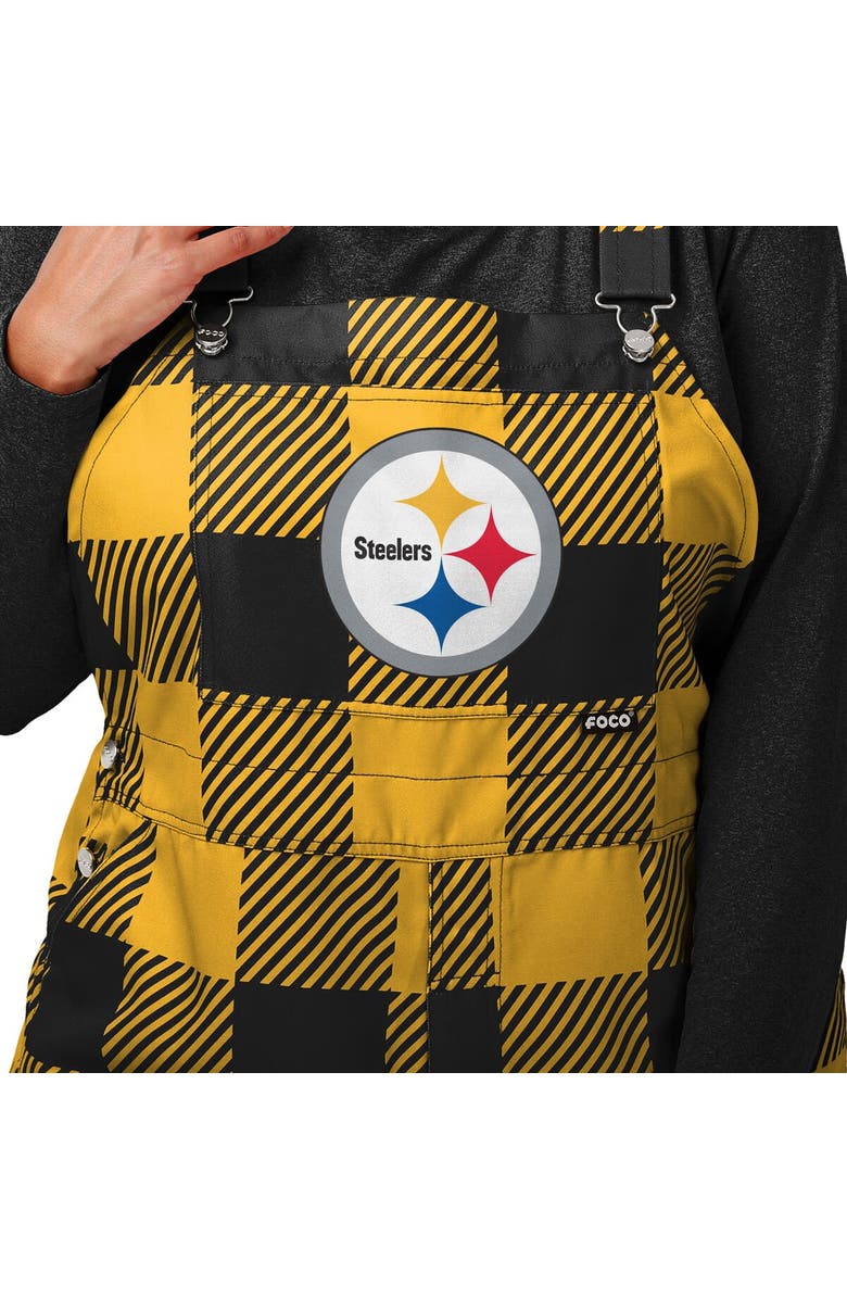 FOCO Women's FOCO Black Pittsburgh Steelers Big Logo Plaid Overalls, Alternate, color, 