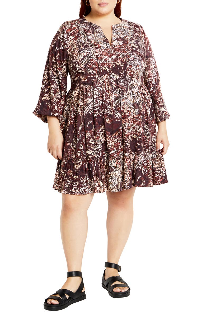 City Chic Alinda Paisley Bell Sleeve Dress, Main, color,