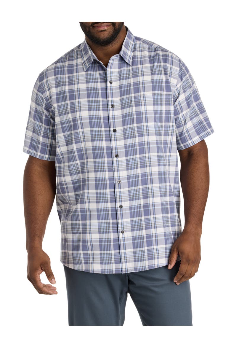 Big & Tall Plaid Microfiber Sport Shirt, Main, color, BLUE
