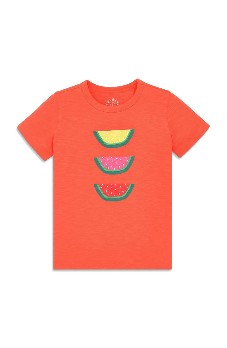 Primary Kids Melon Slices Tee, Main, color, Hot Coral Watermelons
