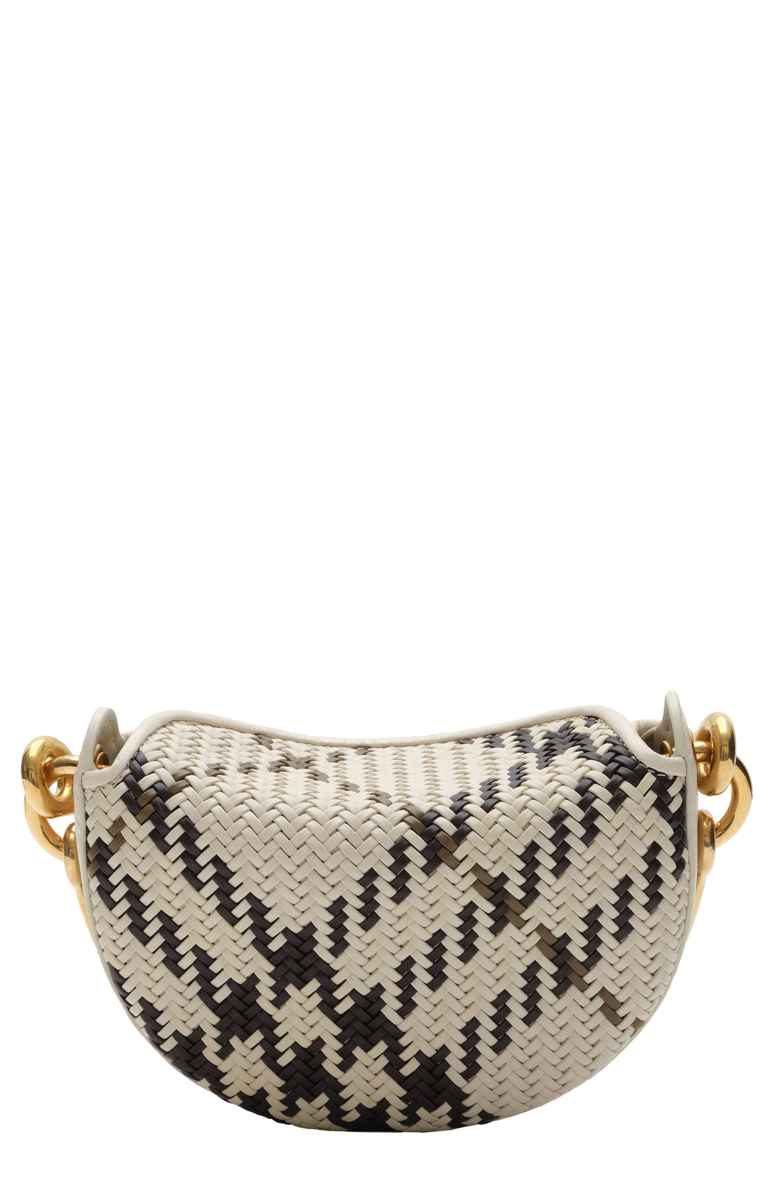 Bridle Check Basket Weave Lambskin Leather Clutch, Main, color, LIGHT BEIGE