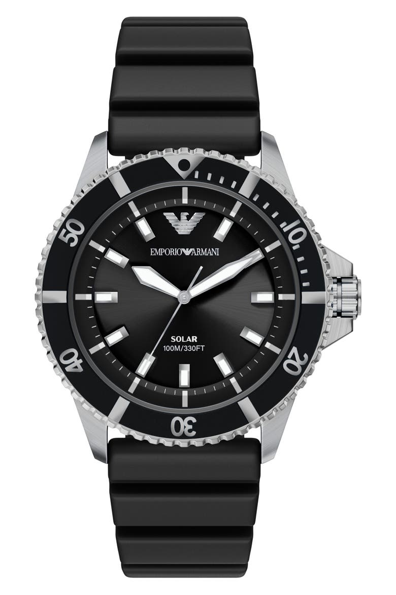 World Explorer Solar Silicone Strap Watch, 42mm, Main, color, BLACK