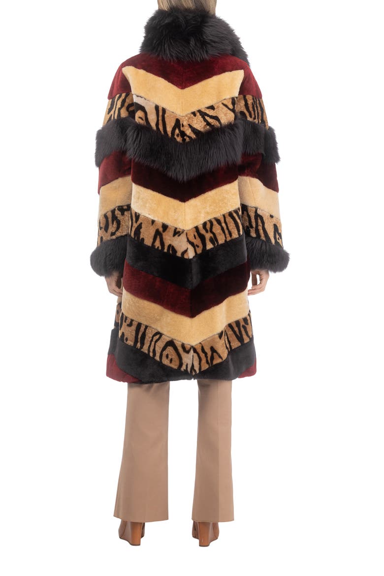 Genuine Shearling And Genuine Shearling Short Coat, Alternate, color, WINE/CAMEL/OCELO PRINT/BROWN