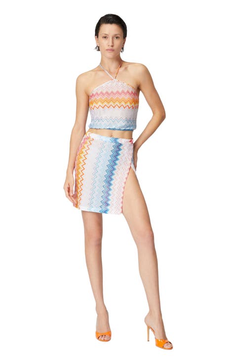Zig Zag Lamé Viscose Blend Sarong Mini Skirt