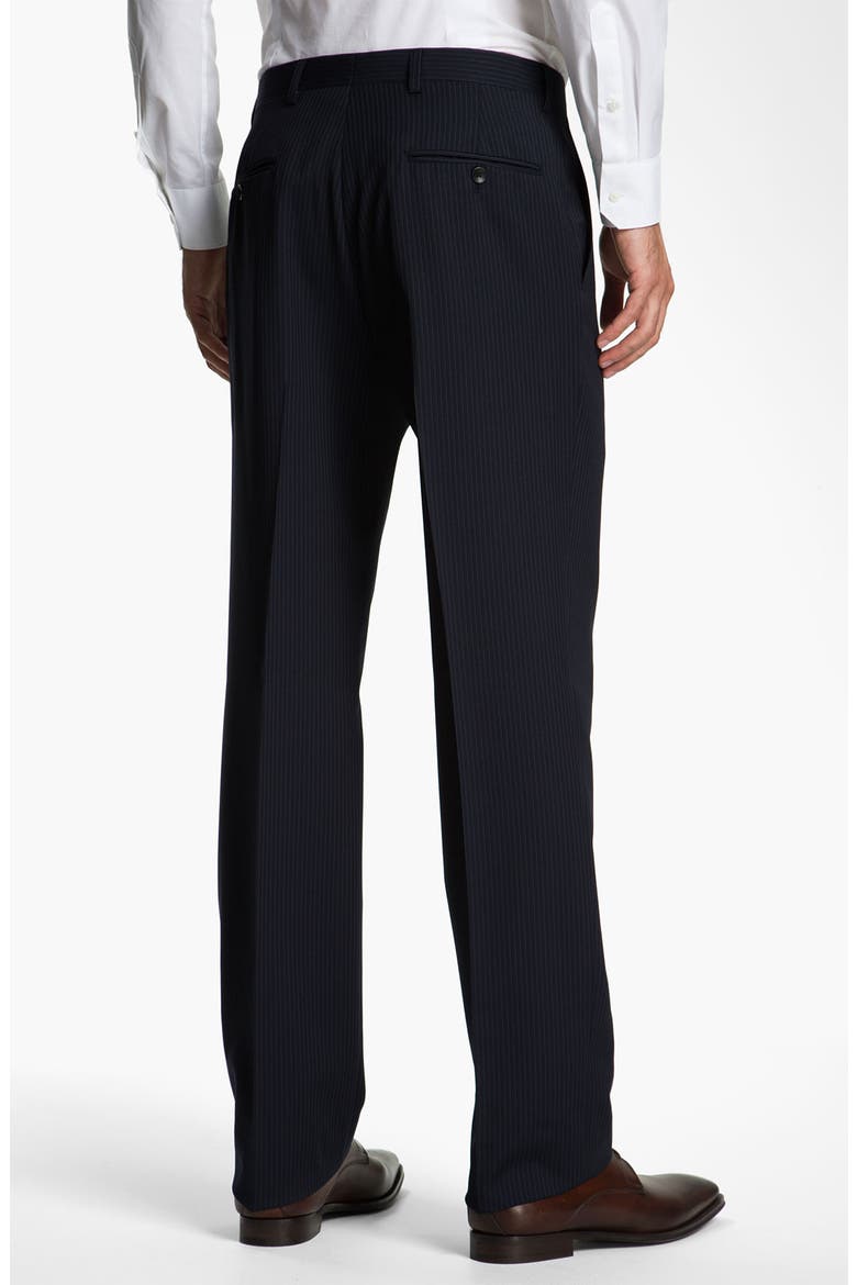 Stripe Three Piece Wool Suit, Alternate, color, NAVY STRIPE