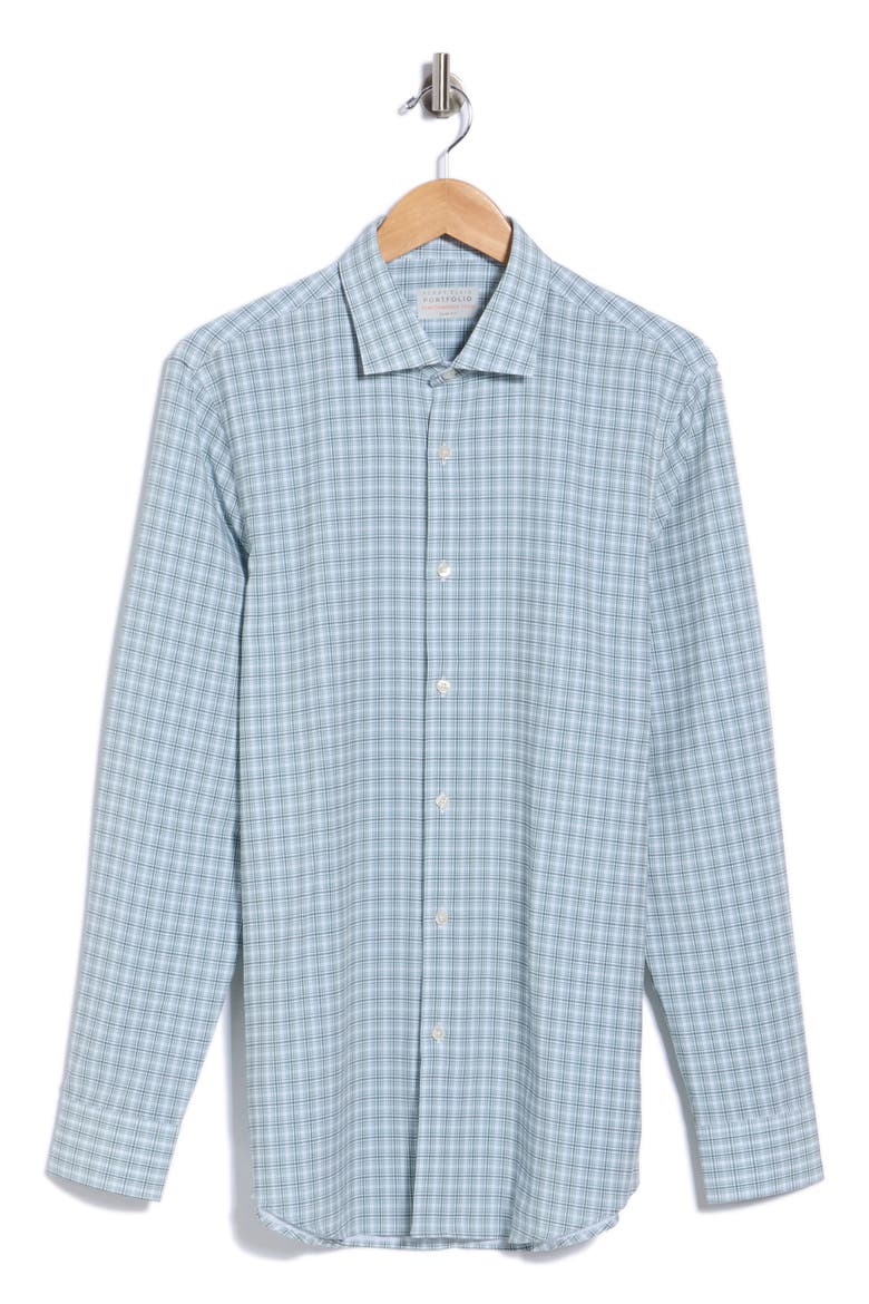 Slim Fit Performance Plaid Dress Shirt, Main, color, SAGE