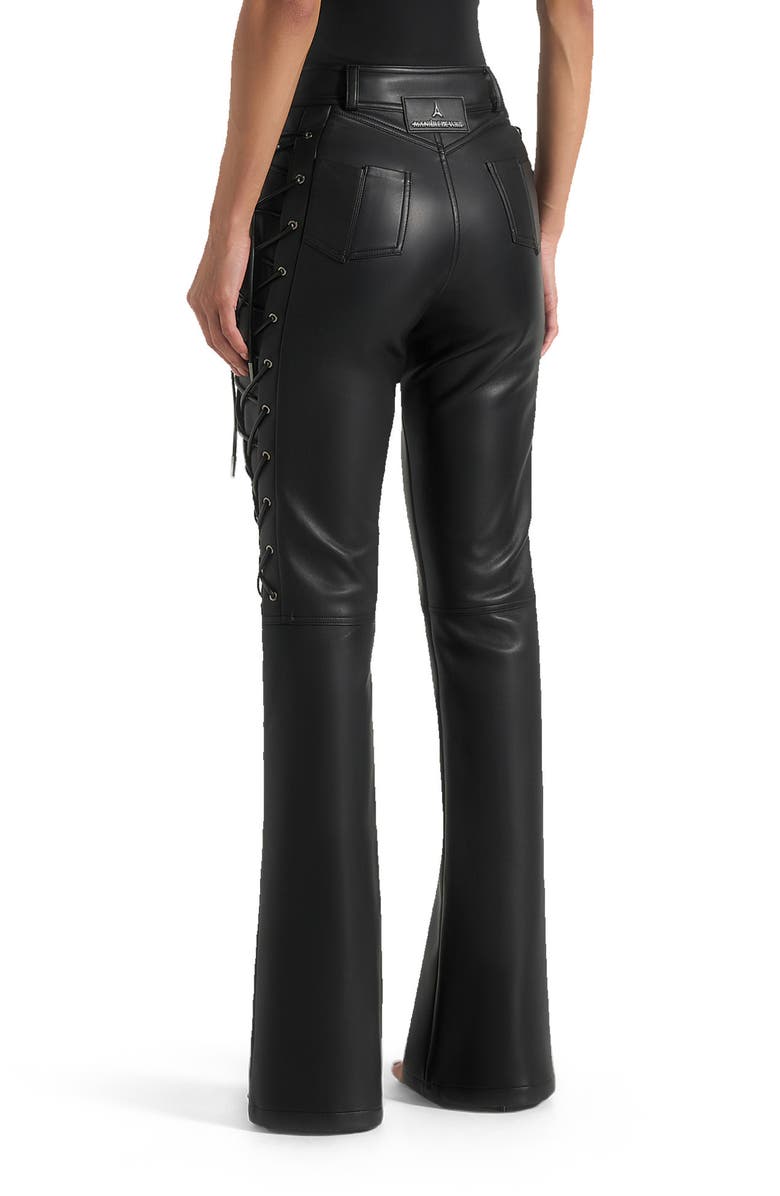 Manière De Voir Ambre Leather Lace Up Flared Trousers, Alternate, color, Black