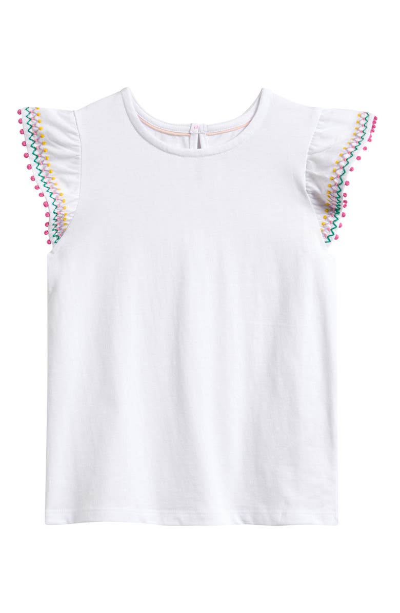 Mini Boden Kids' Pom Detail Cotton Top, Main, color, White