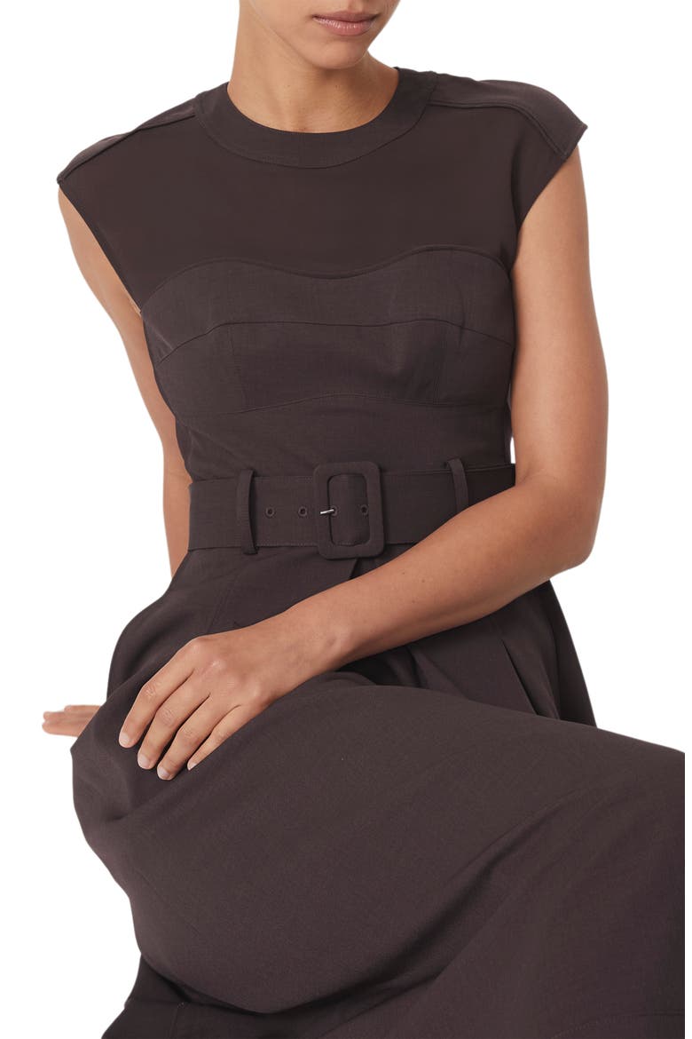 Ava Belted Cap Sleeve Midi Dress, Alternate, color, BURGUNDY