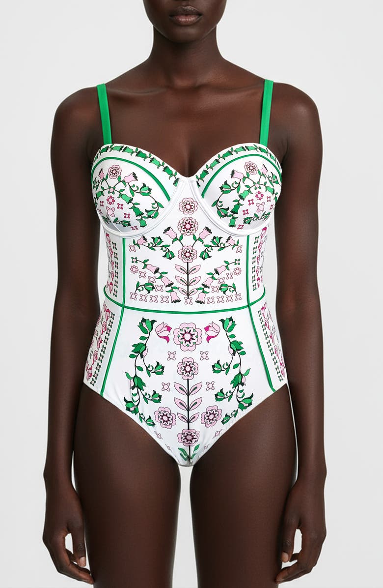 Jessie Zhao New York Ivy Parterre One Piece Swimsuit, Main, color, White