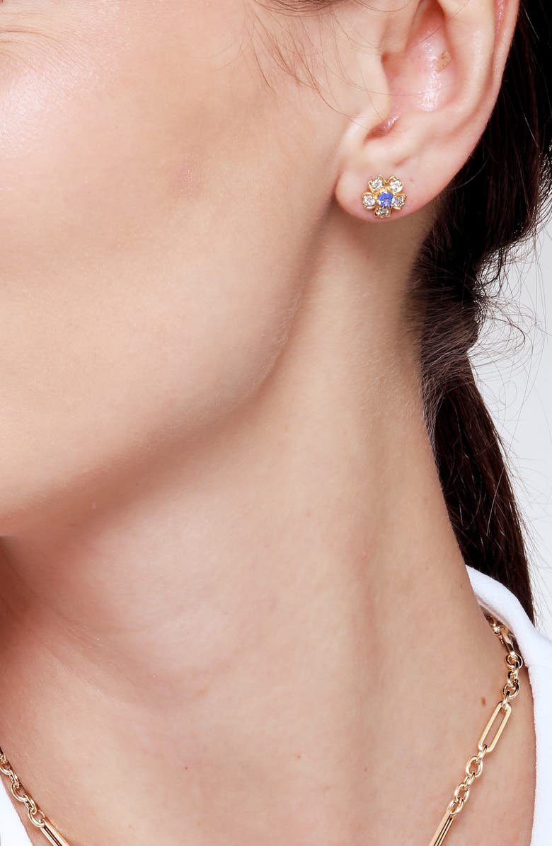 SYNA Diamond Flower Studs, Alternate, color, Sapphire