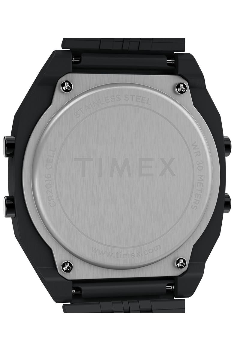 T80 Black Digital Stainless Steel Bracelet Watch, 36mm, Alternate, color, BLACK