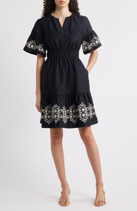 Embroidered Smocked Waist Dress