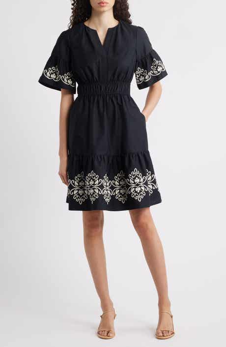 Vince Camuto Embroidered Smocked Waist Dress