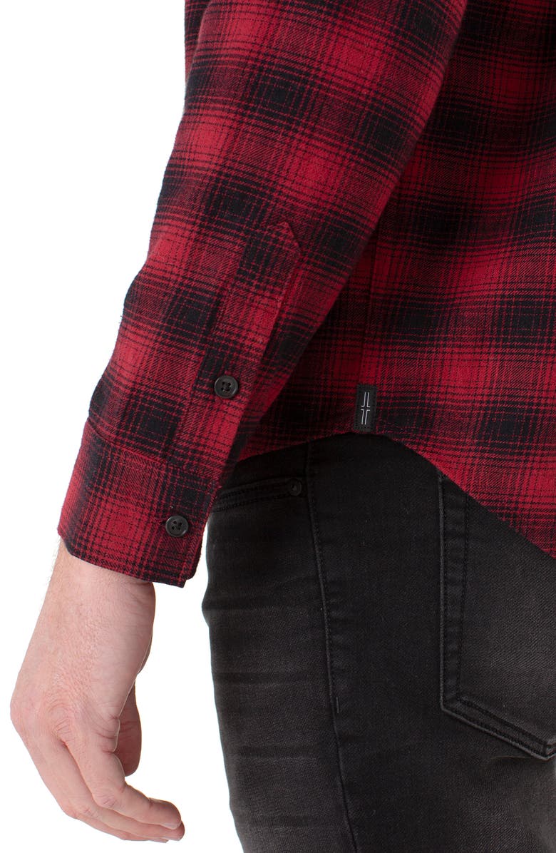 Liverpool Plaid Flannel Button-Up Shirt, Alternate, color, Crimson Multi