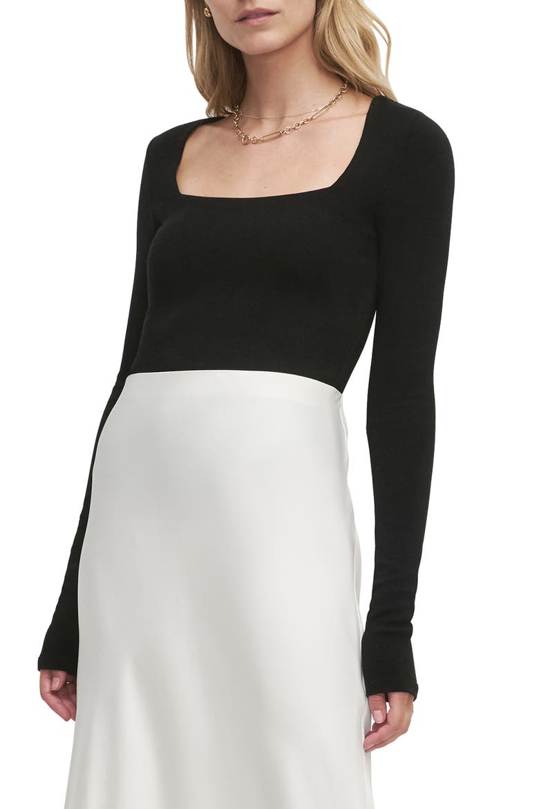 The Harvey Fitted Square Neck Rib Sweater, Alternate, color, BLACK
