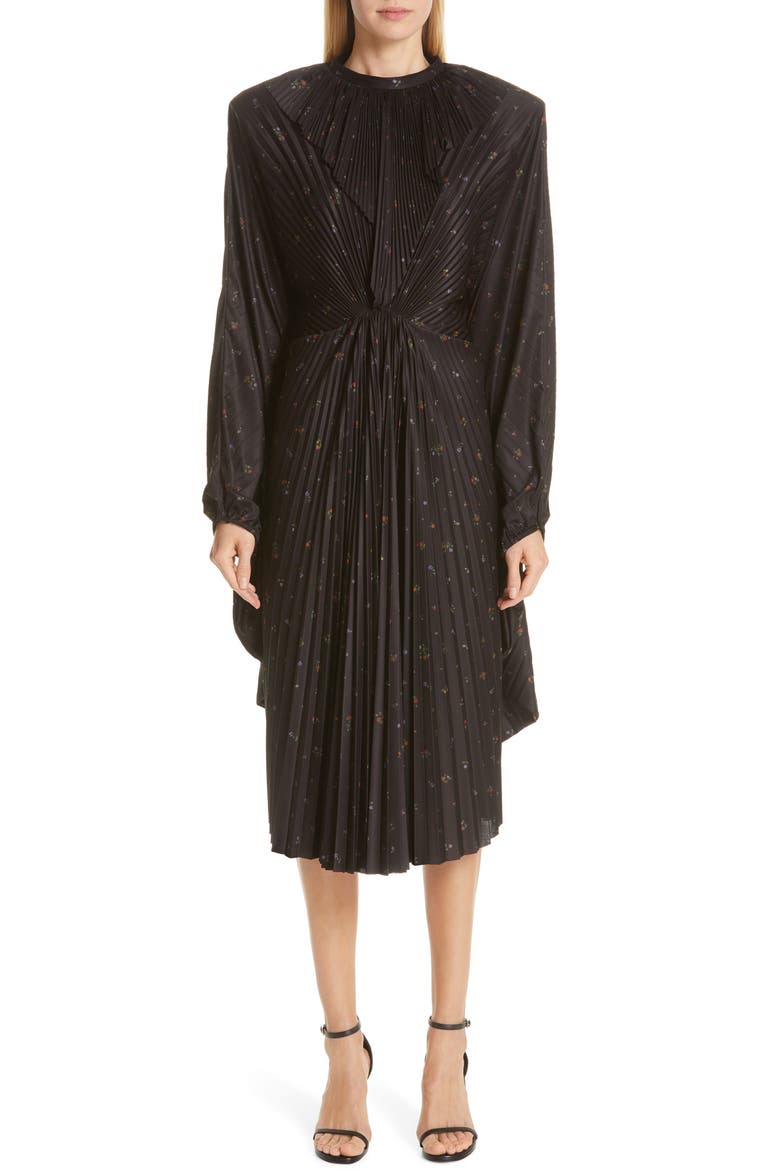 Plissé Wing Dress, Main, color, BLACK FLOWERS