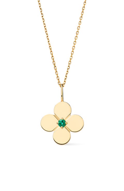Solid Yellow Gold - Large Flower Charm Necklace