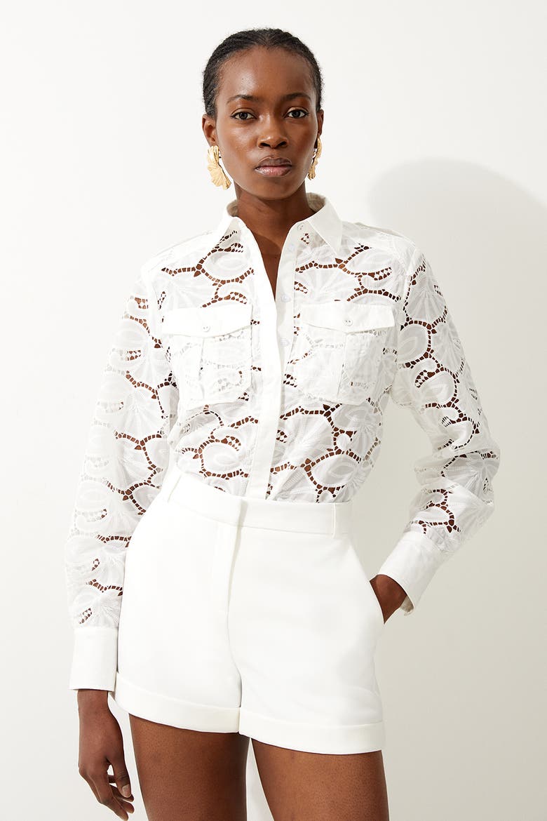 Cotton Cutwork Woven Shirt, Main, color, White