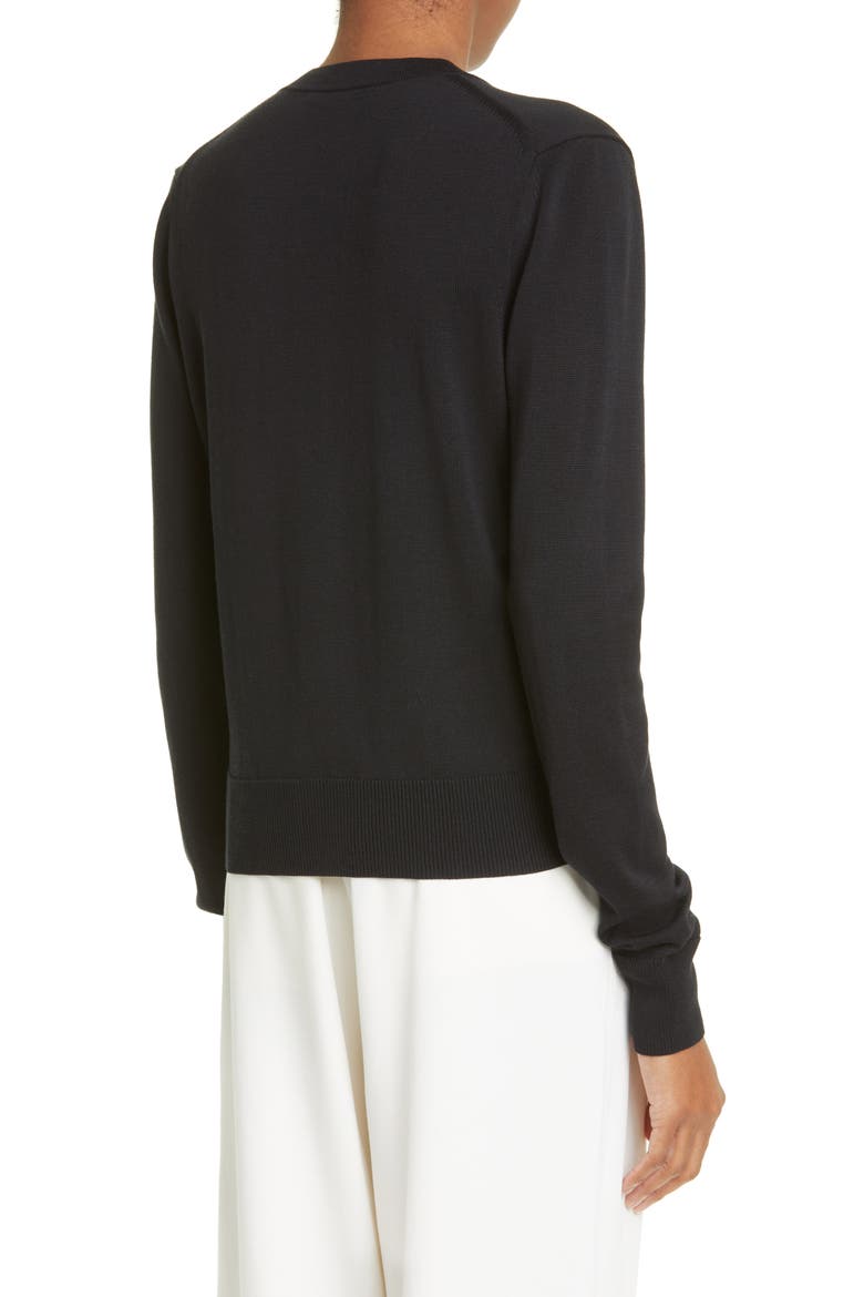 Patch Pocket V-Neck Silk Cardigan, Alternate, color, 001 BLACK