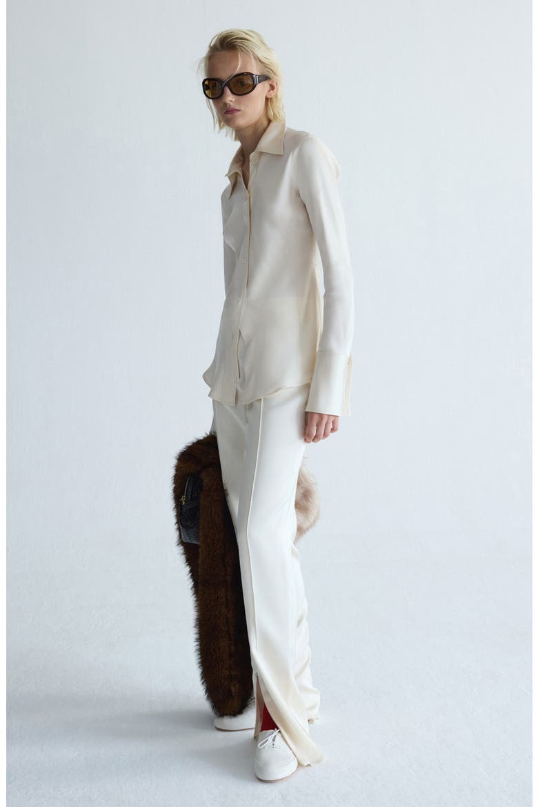 Side Slit Satin Straight Leg Pants, Alternate, color, ECRU