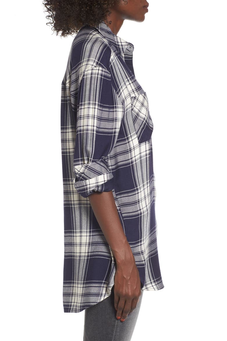 Oversize Flannel Shirt, Alternate, color, NAVY PEACOAT ROSE PLAID